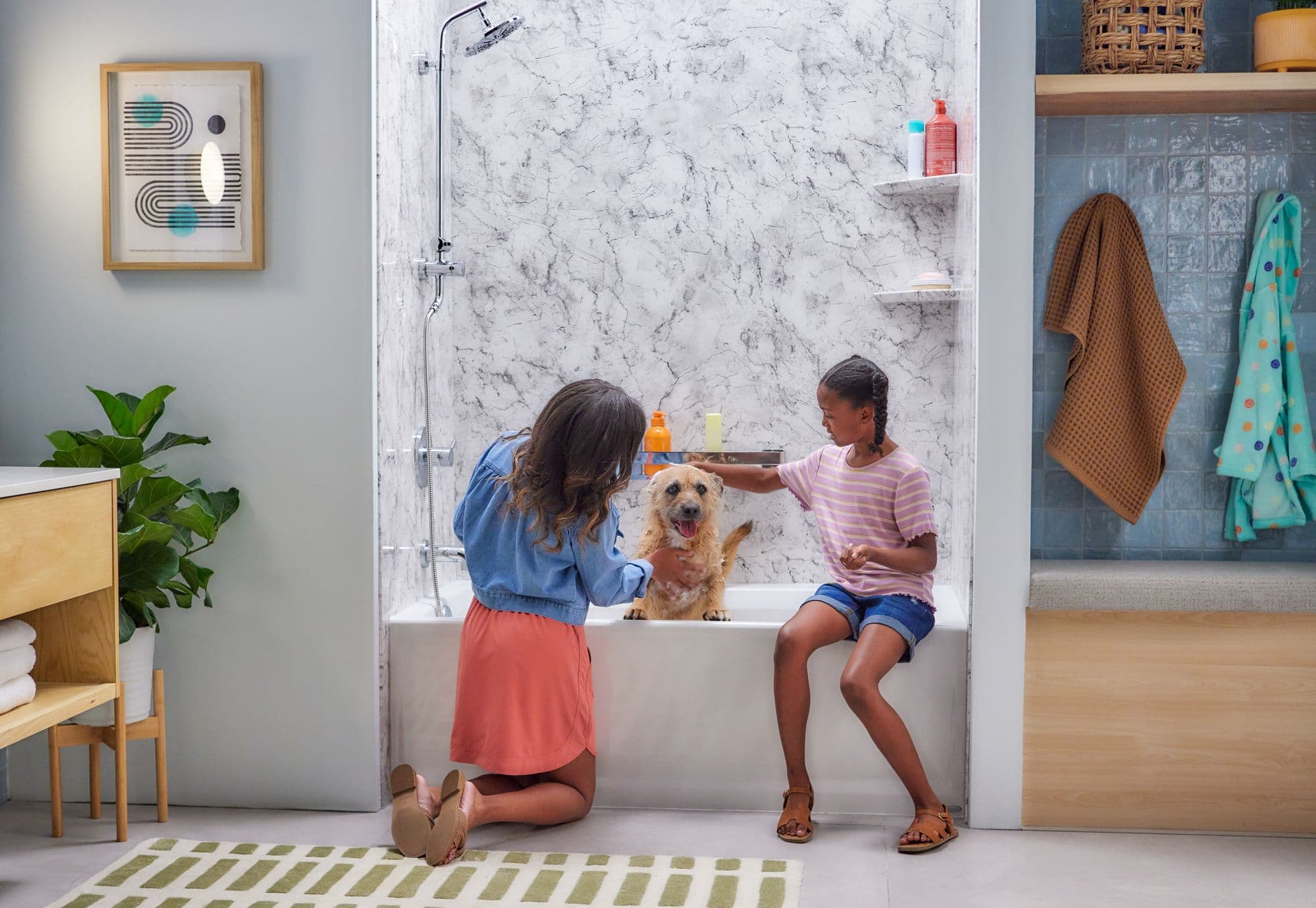 JBR_Retangle_Skirted_19-_Soaker_Bathtub_Midnight_Storm_Smooth_Walls_Multi_Function_Shower_Spa_Chrome_Grab_Shelf_Chrome_Midnight_Storm_Prairie_Corner_Shelf_Childern_Dog.jpg
